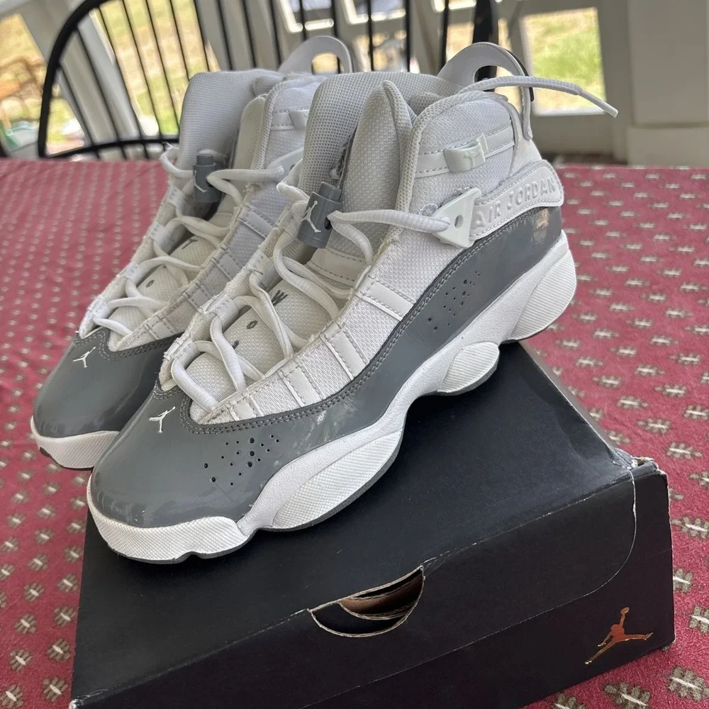 Nike Air Jordan 6 Rings White/Cool Grey Youth SZ 5 Clean Excellent Condition Box
